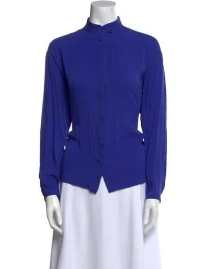 Pre-owned Hermes Silk Mock Neck Blouse In Blue