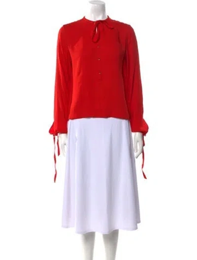 Pre-owned Hermes Silk Mock Neck Blouse In Red