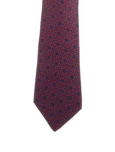 Pre-owned Hermes Silk Navy Blue Pattern Heart Tie