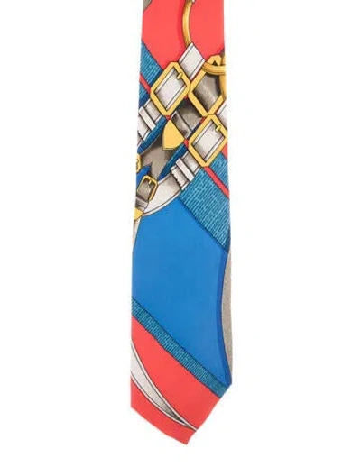 Pre-owned Hermes Silk Neck Tie In Blue