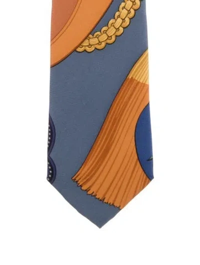 Pre-owned Hermes Silk Neck Tie In Brown