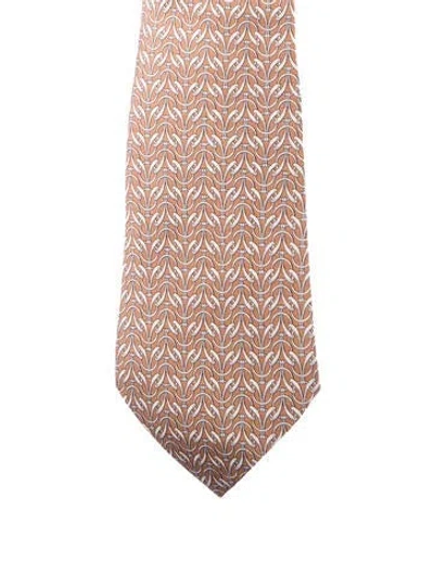 Pre-owned Hermes Silk Neck Tie In Brown
