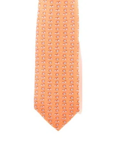 Pre-owned Hermes Hermès Silk Neck Tie In Orange