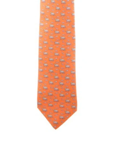 Pre-owned Hermes Hermès Silk Neck Tie In Orange