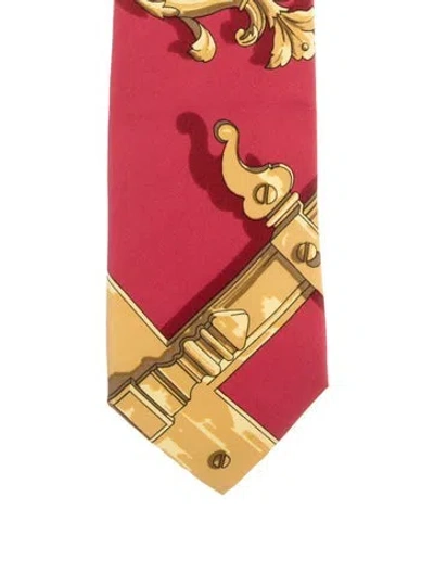 Pre-owned Hermes Silk Neck Tie In Red