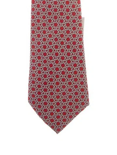 Pre-owned Hermes Silk Neck Tie In Red