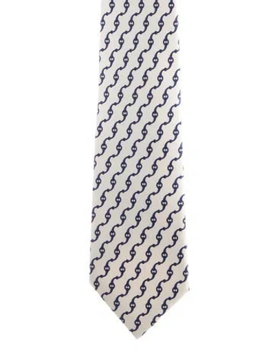 Pre-owned Hermes Hermès Silk Neck Tie In White