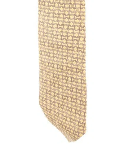 Pre-owned Hermes Silk Neck Tie In Yellow