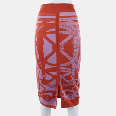 Pre-owned Hermes Hermès Silk Orange/purple Banding Skirt 34