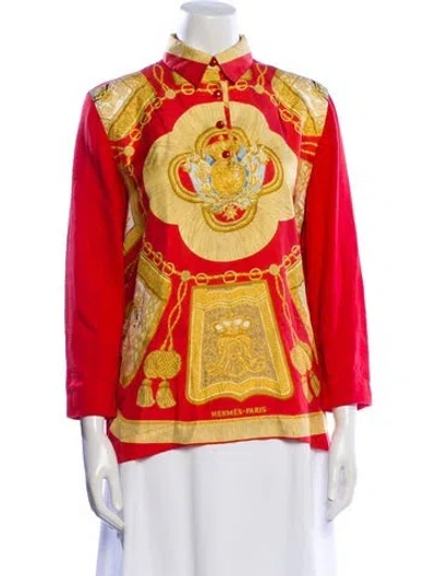 Pre-owned Hermes Silk Paisley Print Blouse In Red