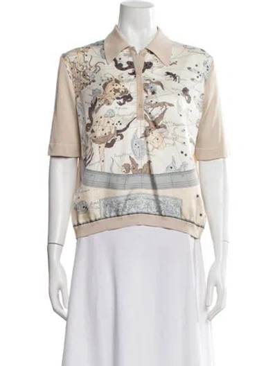 Pre-owned Hermes Silk Paisley Print Polo In Brown