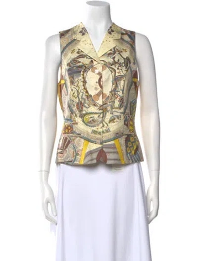 Pre-owned Hermes Silk Paisley Print Top In Neutral