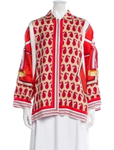 Pre-owned Hermes Silk Paisley Print Top In Red