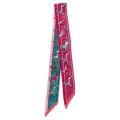 Pre-owned Hermes Silk Pani La Shar Pawnee Twilly Scarf Scarf Rose Canard Blanc In Red