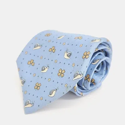 Pre-owned Hermes Silk Pastel Blue Tie