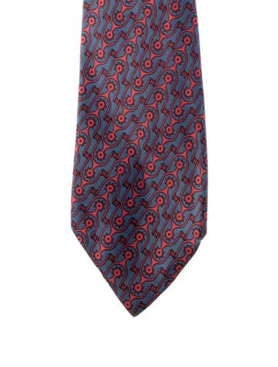 Pre-owned Hermes Hermès Silk Pattern Neck Tie In Blue