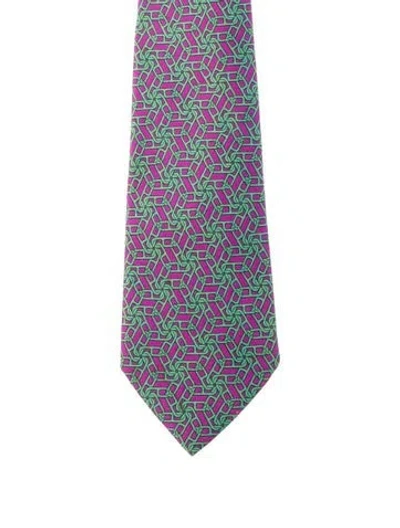 Pre-owned Hermes Hermès Silk Pattern Neck Tie In Green