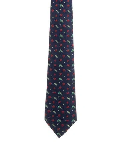 Pre-owned Hermes Silk Pattern Print Neck Tie In Blue