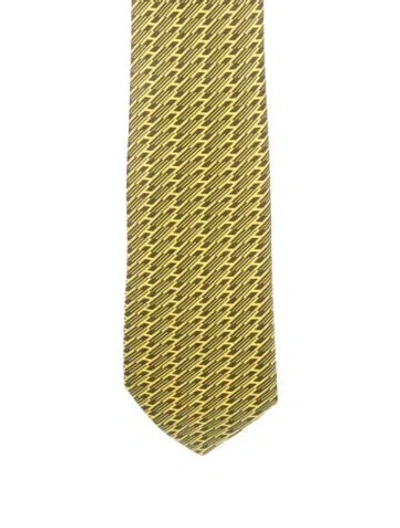 Pre-owned Hermes Silk Pattern Print Neck Tie In Yellow