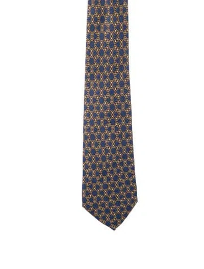Pre-owned Hermes Silk Pattern Print Tie In Blue