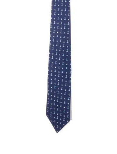 Pre-owned Hermes Silk Pattern Print Tie In Blue