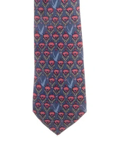 Pre-owned Hermes Silk Pattern Print Tie In Blue