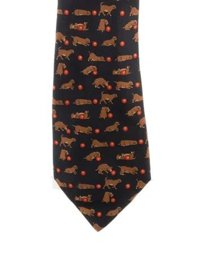 Pre-owned Hermes Silk Pattern Print Tie In Blue