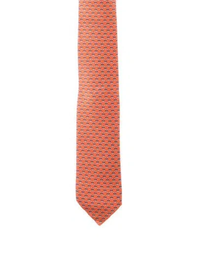 Pre-owned Hermes Silk Pattern Print Tie In Orange