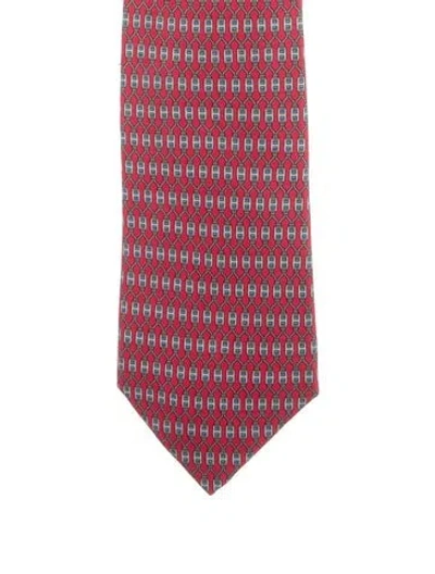Pre-owned Hermes Silk Pattern Print Tie In Red