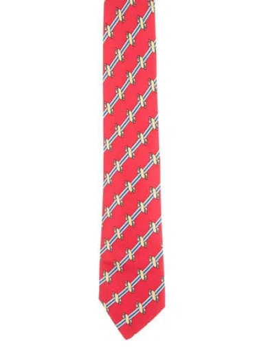 Pre-owned Hermes Silk Pattern Print Tie In Red