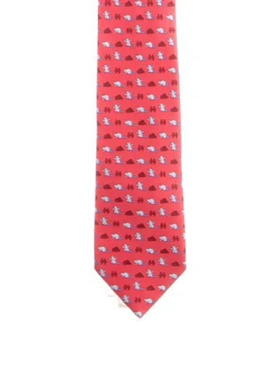 Pre-owned Hermes Silk Pattern Print Tie In Red