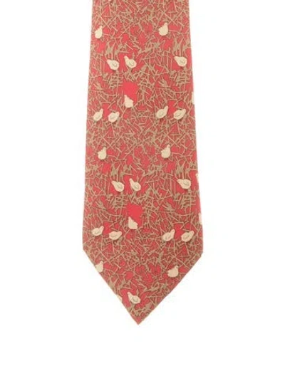 Pre-owned Hermes Silk Pattern Print Tie  W/tags In Red