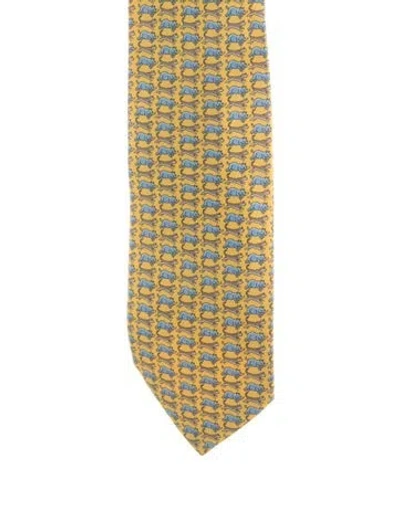 Pre-owned Hermes Silk Pattern Print Tie In Yellow