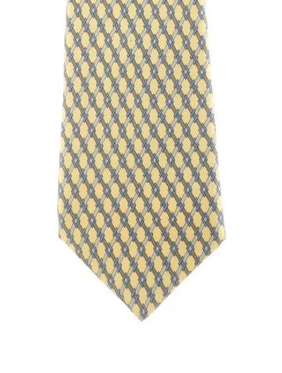 Pre-owned Hermes Silk Pattern Print Tie In Yellow