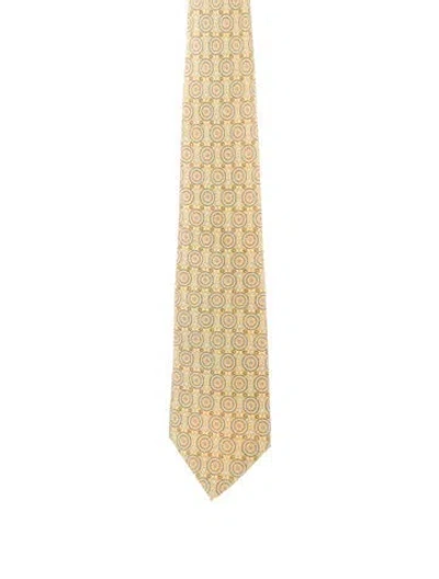 Pre-owned Hermes Silk Pattern Print Tie In Yellow