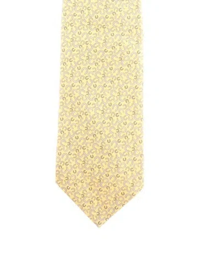 Pre-owned Hermes Silk Pattern Print Tie In Yellow