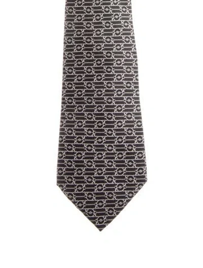 Pre-owned Hermes Silk Pattern Tie In Black