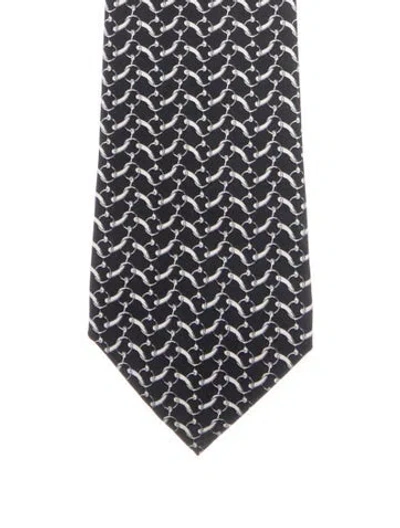 Pre-owned Hermes Silk Pattern Tie In Black