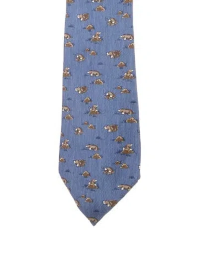 Pre-owned Hermes Silk Pattern Tie In Blue