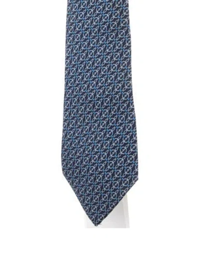 Pre-owned Hermes Silk Pattern Tie In Blue