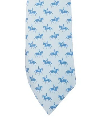 Pre-owned Hermes Silk Pattern Tie In Blue