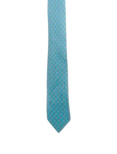 Pre-owned Hermes Silk Pattern Tie In Blue