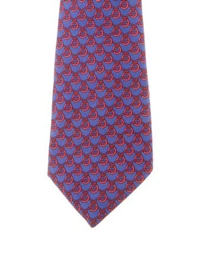 Pre-owned Hermes Silk Pattern Tie In Blue