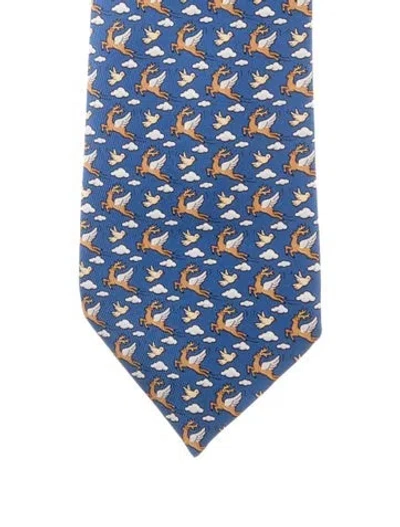 Pre-owned Hermes Silk Pattern Tie In Blue