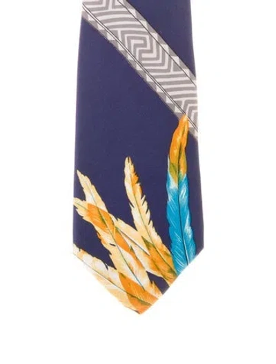 Pre-owned Hermes Silk Pattern Tie In Blue