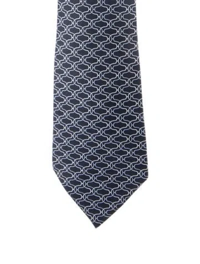 Pre-owned Hermes Silk Pattern Tie In Blue