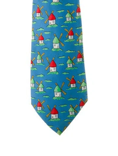 Pre-owned Hermes Silk Pattern Tie In Blue