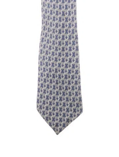 Pre-owned Hermes Silk Pattern Tie In Blue