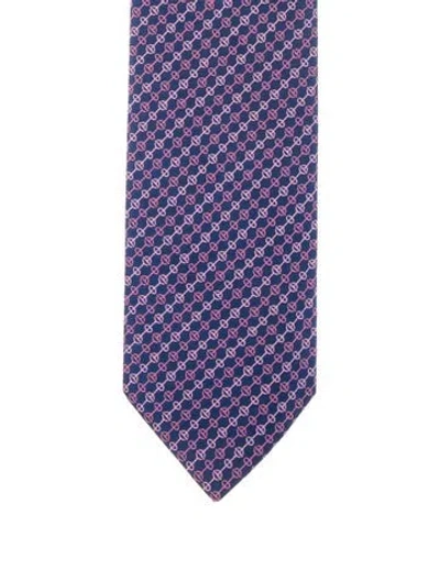 Pre-owned Hermes Silk Pattern Tie In Blue