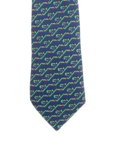 Pre-owned Hermes Silk Pattern Tie In Blue